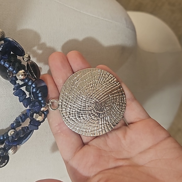 Blue/Dark Purple/Silver Beaded Necklace - Picture 4 of 4